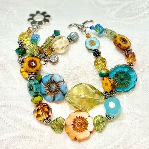 Boho Bracelet sterling silver, semi-precious stones, Swarovski crystals